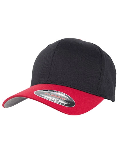Flexfit Wooly Combed 2-Tone Cap zum Besticken und Bedrucken in der Farbe Black-Red mit Ihren Logo, Schriftzug oder Motiv.