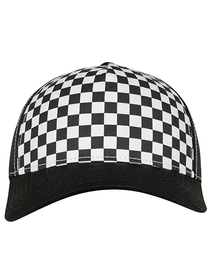 Checkerboard Retro Trucker zum Besticken und Bedrucken in der Farbe Black-White mit Ihren Logo, Schriftzug oder Motiv.