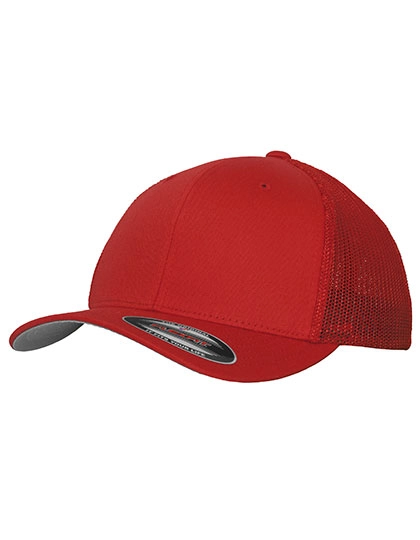 Flexfit Mesh Trucker Cap zum Besticken und Bedrucken in der Farbe Red mit Ihren Logo, Schriftzug oder Motiv.