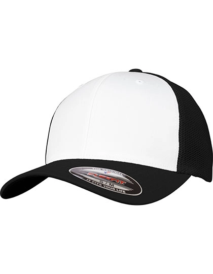 Flexfit Mesh Colored Front Cap zum Besticken und Bedrucken in der Farbe Black-White-Black mit Ihren Logo, Schriftzug oder Motiv.