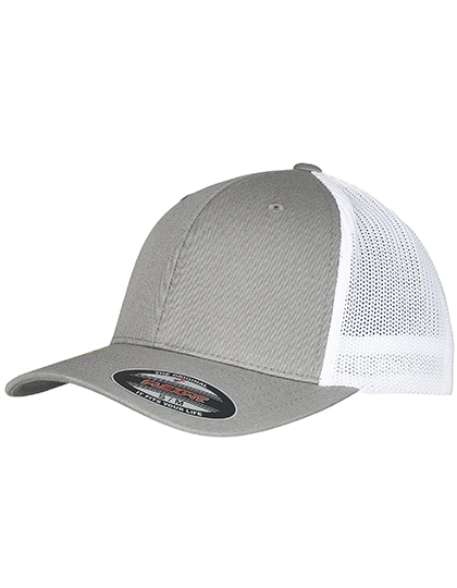 Flexfit Trucker Recycled Mesh Cap zum Besticken und Bedrucken in der Farbe Grey-White mit Ihren Logo, Schriftzug oder Motiv.