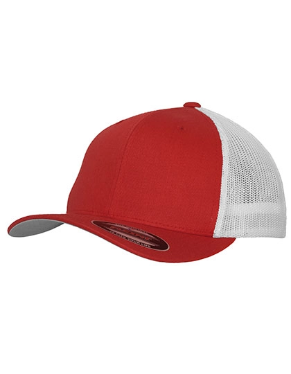 Flexfit Mesh Trucker 2-Tone Cap zum Besticken und Bedrucken in der Farbe Red-White mit Ihren Logo, Schriftzug oder Motiv.