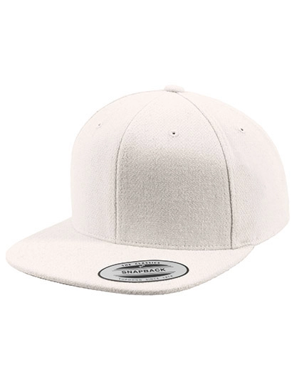 Melton Wool Snapback Cap zum Besticken und Bedrucken in der Farbe White mit Ihren Logo, Schriftzug oder Motiv.