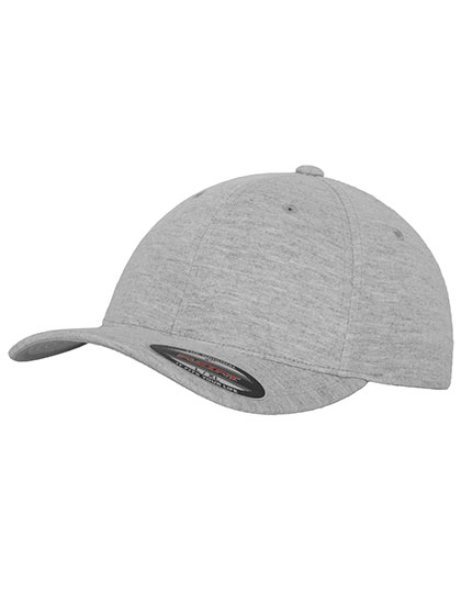 Flexfit Double Jersey Cap zum Besticken und Bedrucken in der Farbe Heather Grey mit Ihren Logo, Schriftzug oder Motiv.