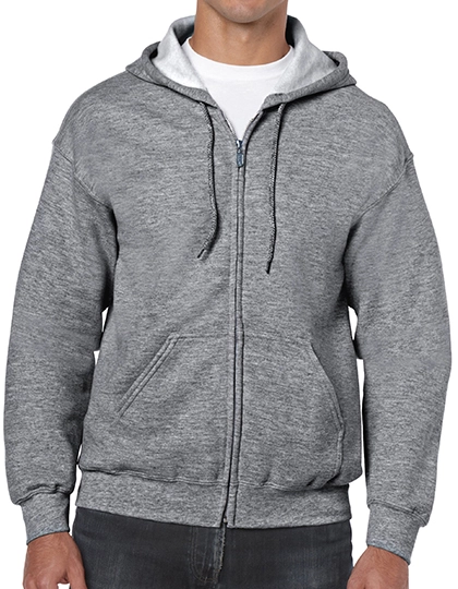 Heavy Blend™ Full Zip Hooded Sweatshirt zum Besticken und Bedrucken in der Farbe Graphite Heather mit Ihren Logo, Schriftzug oder Motiv.