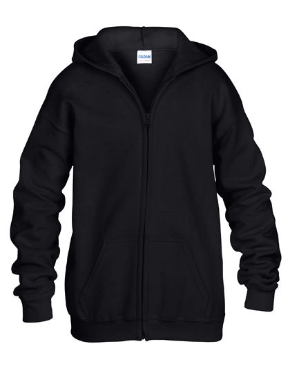 Heavy Blend™ Youth Full Zip Hooded Sweatshirt zum Besticken und Bedrucken in der Farbe Black mit Ihren Logo, Schriftzug oder Motiv.