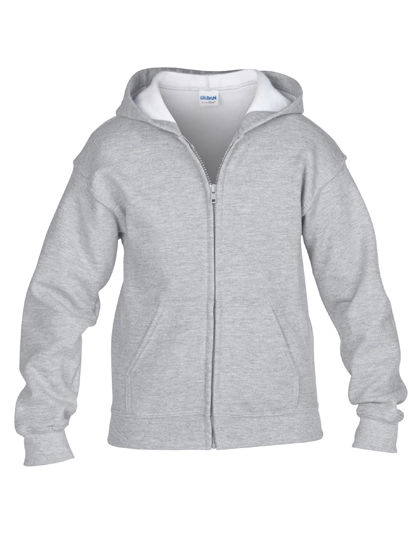 Heavy Blend™ Youth Full Zip Hooded Sweatshirt zum Besticken und Bedrucken in der Farbe Sport Grey (Heather) mit Ihren Logo, Schriftzug oder Motiv.