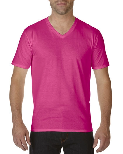 Premium Cotton® V-Neck T-Shirt zum Besticken und Bedrucken in der Farbe Heliconia mit Ihren Logo, Schriftzug oder Motiv.