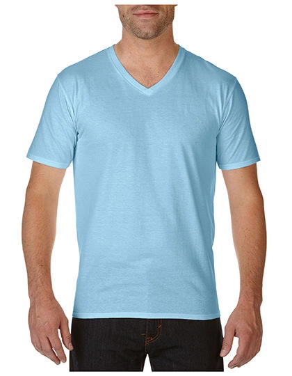 Premium Cotton® V-Neck T-Shirt zum Besticken und Bedrucken in der Farbe Light Blue mit Ihren Logo, Schriftzug oder Motiv.
