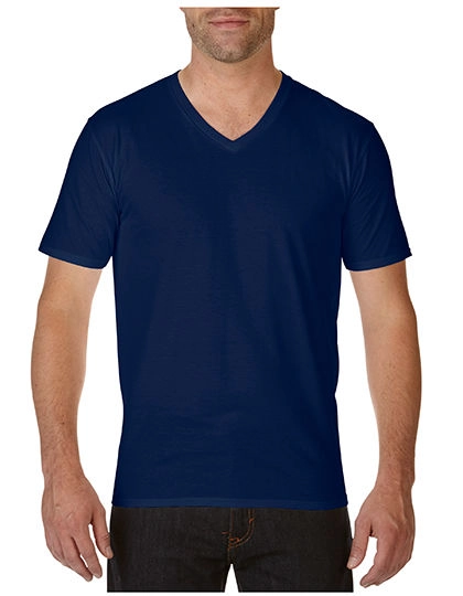 Premium Cotton® V-Neck T-Shirt zum Besticken und Bedrucken in der Farbe Navy mit Ihren Logo, Schriftzug oder Motiv.