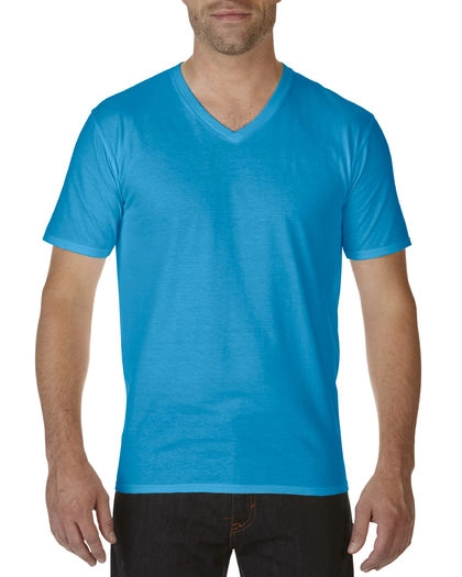 Premium Cotton® V-Neck T-Shirt zum Besticken und Bedrucken in der Farbe Sapphire mit Ihren Logo, Schriftzug oder Motiv.
