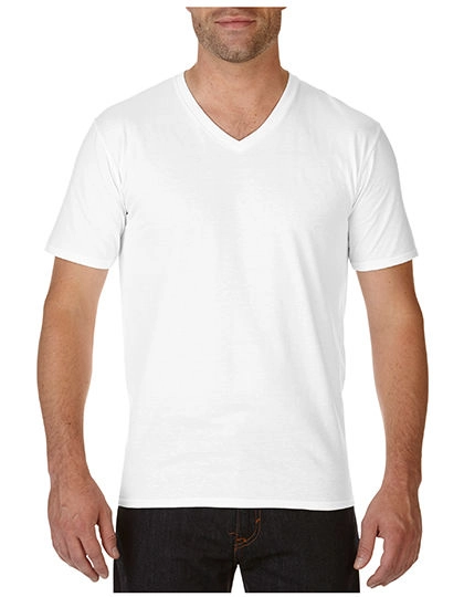 Premium Cotton® V-Neck T-Shirt zum Besticken und Bedrucken in der Farbe White mit Ihren Logo, Schriftzug oder Motiv.
