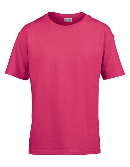 Softstyle® Youth T-Shirt zum Besticken und Bedrucken in der Farbe Heliconia mit Ihren Logo, Schriftzug oder Motiv.