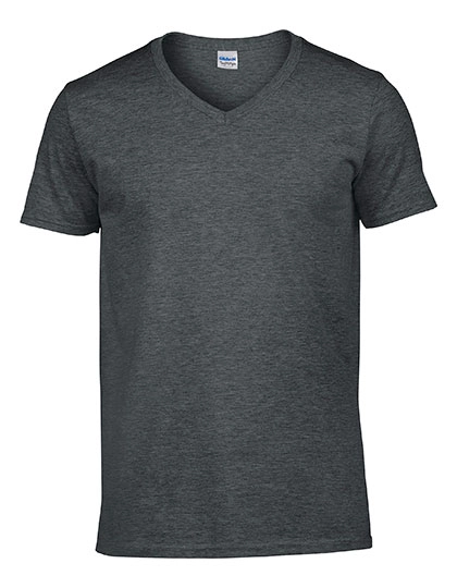 Softstyle® V-Neck T-Shirt zum Besticken und Bedrucken in der Farbe Dark Heather mit Ihren Logo, Schriftzug oder Motiv.