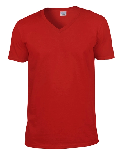 Softstyle® V-Neck T-Shirt zum Besticken und Bedrucken in der Farbe Red mit Ihren Logo, Schriftzug oder Motiv.