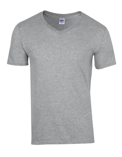 Softstyle® V-Neck T-Shirt zum Besticken und Bedrucken in der Farbe Sport Grey (Heather) mit Ihren Logo, Schriftzug oder Motiv.
