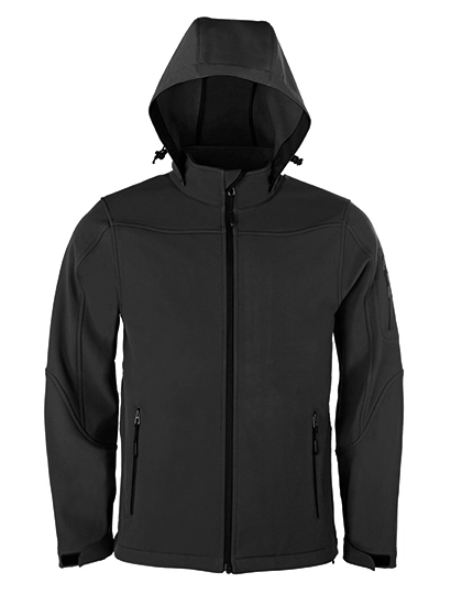 Men´s Hooded Soft-Shell Jacket zum Besticken und Bedrucken in der Farbe Dark Grey mit Ihren Logo, Schriftzug oder Motiv.
