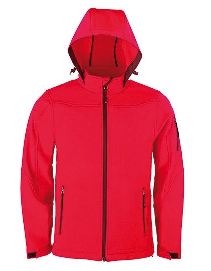 Men´s Hooded Soft-Shell Jacket zum Besticken und Bedrucken in der Farbe Red mit Ihren Logo, Schriftzug oder Motiv.