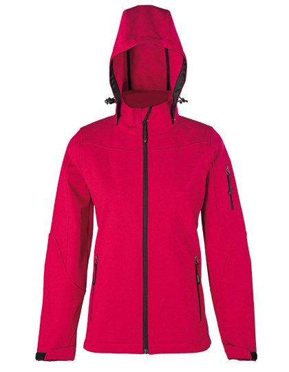 Women´s Hooded Soft-Shell Jacket zum Besticken und Bedrucken in der Farbe Red mit Ihren Logo, Schriftzug oder Motiv.