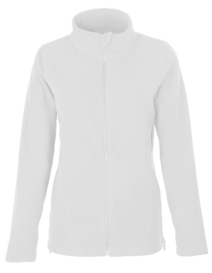 Women´s Full- Zip Fleece Jacket zum Besticken und Bedrucken in der Farbe White mit Ihren Logo, Schriftzug oder Motiv.