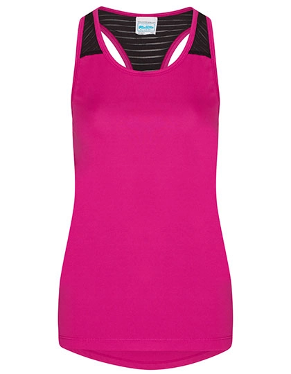 Women´s Cool Smooth Workout Vest zum Besticken und Bedrucken in der Farbe Hot Pink-Jet Black mit Ihren Logo, Schriftzug oder Motiv.