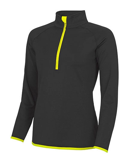 Women´s Cool 1/2 Zip Sweat zum Besticken und Bedrucken in der Farbe Jet Black-Electric Yellow mit Ihren Logo, Schriftzug oder Motiv.