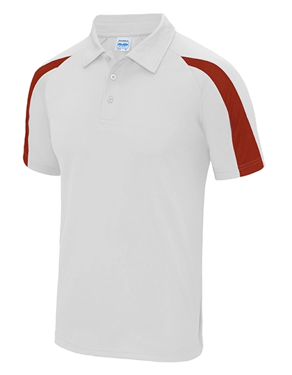 Contrast Cool Polo zum Besticken und Bedrucken in der Farbe Arctic White-Fire Red mit Ihren Logo, Schriftzug oder Motiv.