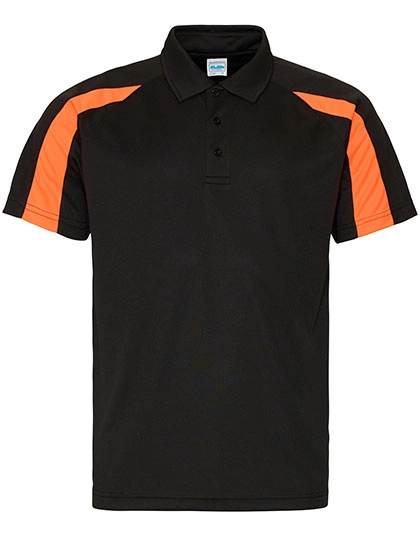 Contrast Cool Polo zum Besticken und Bedrucken in der Farbe Jet Black-Electric Orange mit Ihren Logo, Schriftzug oder Motiv.