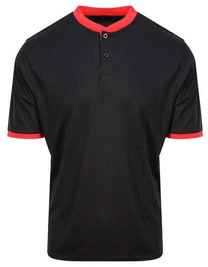 Cool Stand Collar Sports Polo zum Besticken und Bedrucken in der Farbe Jet Black-Fire Red mit Ihren Logo, Schriftzug oder Motiv.