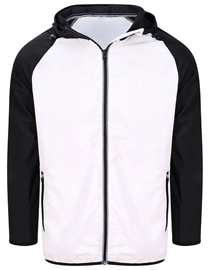 Unisex Cool Contrast Windshield Jacket zum Besticken und Bedrucken in der Farbe Arctic White-Jet Black mit Ihren Logo, Schriftzug oder Motiv.