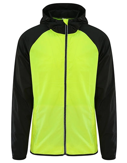 Unisex Cool Contrast Windshield Jacket zum Besticken und Bedrucken in der Farbe Electric Yellow-Jet Black mit Ihren Logo, Schriftzug oder Motiv.