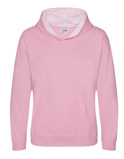 Kids´ Varsity Hoodie zum Besticken und Bedrucken in der Farbe Baby Pink-Arctic White mit Ihren Logo, Schriftzug oder Motiv.