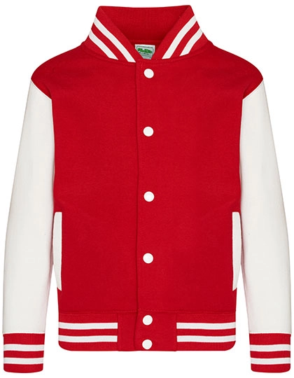 Kids´ Varsity Jacket zum Besticken und Bedrucken in der Farbe Fire Red-White mit Ihren Logo, Schriftzug oder Motiv.