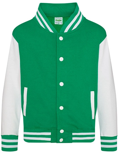 Kids´ Varsity Jacket zum Besticken und Bedrucken in der Farbe Kelly Green-White mit Ihren Logo, Schriftzug oder Motiv.