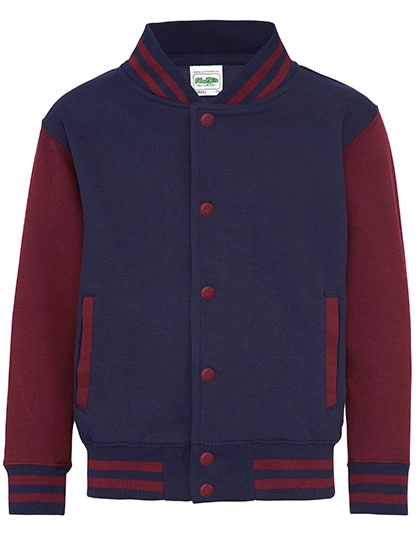 Kids´ Varsity Jacket zum Besticken und Bedrucken in der Farbe Oxford Navy-Burgundy mit Ihren Logo, Schriftzug oder Motiv.