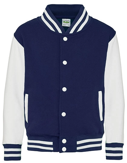 Kids´ Varsity Jacket zum Besticken und Bedrucken in der Farbe Oxford Navy-White mit Ihren Logo, Schriftzug oder Motiv.