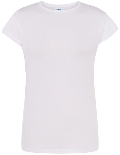 Ladies´ Regular Premium T-Shirt zum Besticken und Bedrucken in der Farbe White mit Ihren Logo, Schriftzug oder Motiv.