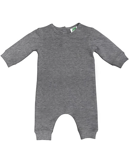 Baby Playsuit Long Sleeve zum Besticken und Bedrucken in der Farbe Grey Melange mit Ihren Logo, Schriftzug oder Motiv.