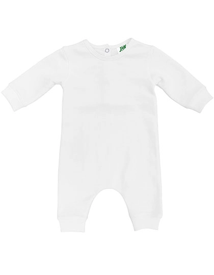 Baby Playsuit Long Sleeve zum Besticken und Bedrucken in der Farbe White mit Ihren Logo, Schriftzug oder Motiv.