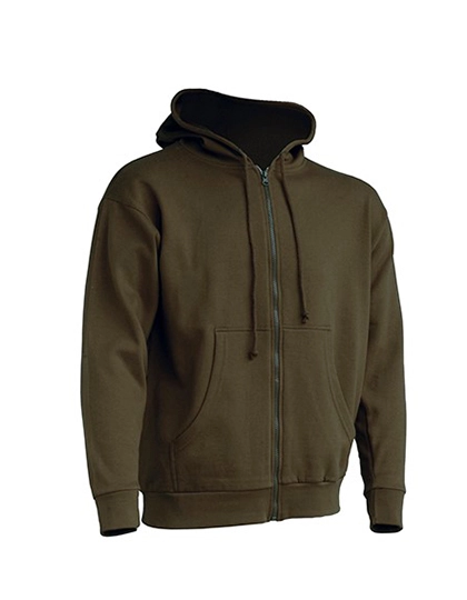Zipped Hooded Sweater zum Besticken und Bedrucken in der Farbe Khaki mit Ihren Logo, Schriftzug oder Motiv.