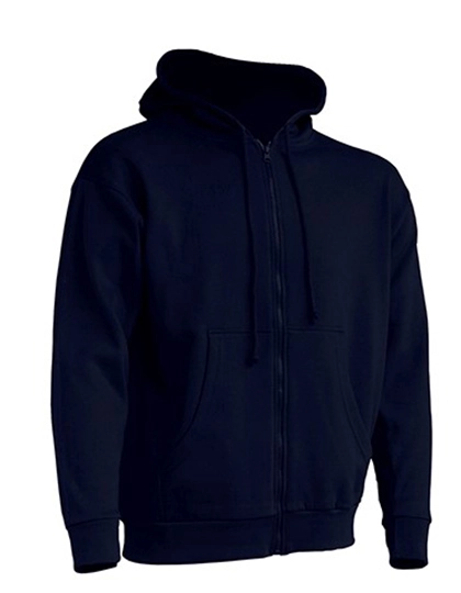 Zipped Hooded Sweater zum Besticken und Bedrucken in der Farbe Navy mit Ihren Logo, Schriftzug oder Motiv.