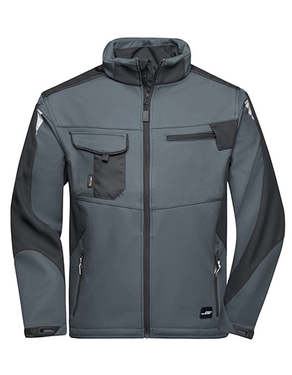 Workwear Softshell Jacket -STRONG- zum Besticken und Bedrucken in der Farbe Carbon-Black mit Ihren Logo, Schriftzug oder Motiv.