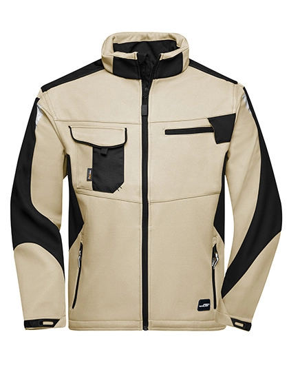 Workwear Softshell Jacket -STRONG- zum Besticken und Bedrucken in der Farbe Stone-Black mit Ihren Logo, Schriftzug oder Motiv.