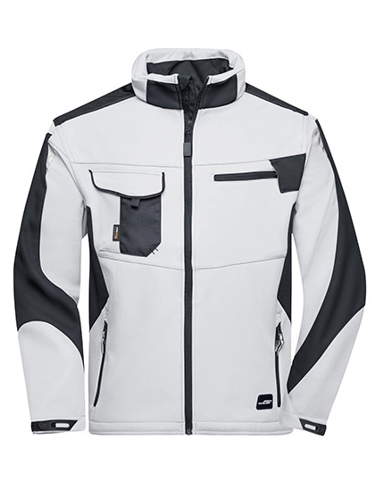 Workwear Softshell Jacket -STRONG- zum Besticken und Bedrucken in der Farbe White-Carbon mit Ihren Logo, Schriftzug oder Motiv.