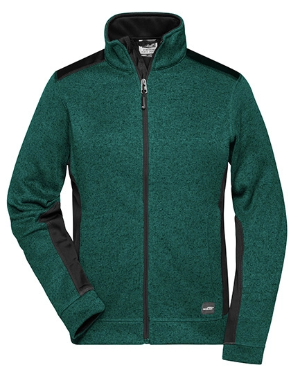 Ladies´ Knitted Workwear Fleece Jacket -STRONG- zum Besticken und Bedrucken in der Farbe Dark Green Melange-Black mit Ihren Logo, Schriftzug oder Motiv.