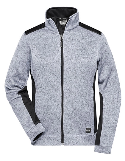 Ladies´ Knitted Workwear Fleece Jacket -STRONG- zum Besticken und Bedrucken in der Farbe White Melange-Carbon mit Ihren Logo, Schriftzug oder Motiv.