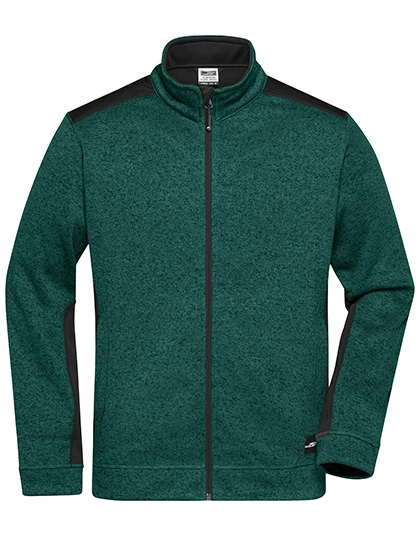 Men´s Knitted Workwear Fleece Jacket -STRONG- zum Besticken und Bedrucken in der Farbe Dark Green Melange-Black mit Ihren Logo, Schriftzug oder Motiv.