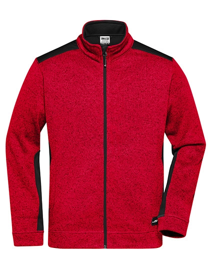 Men´s Knitted Workwear Fleece Jacket -STRONG- zum Besticken und Bedrucken in der Farbe Red Melange-Black mit Ihren Logo, Schriftzug oder Motiv.