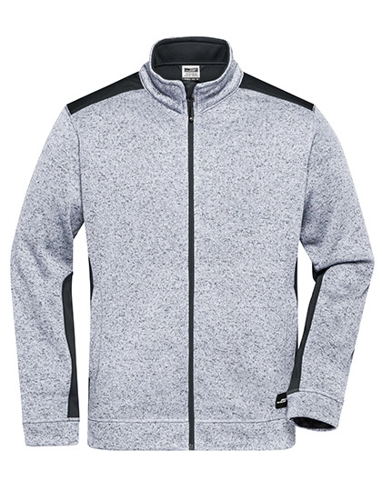 Men´s Knitted Workwear Fleece Jacket -STRONG- zum Besticken und Bedrucken in der Farbe White Melange-Carbon mit Ihren Logo, Schriftzug oder Motiv.