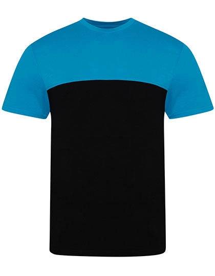 Colour Block T zum Besticken und Bedrucken in der Farbe Black-Azure Blue mit Ihren Logo, Schriftzug oder Motiv.